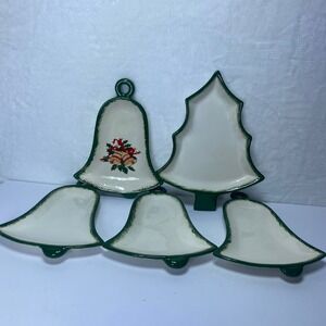 Signed Christmas Bell Plates Set of 5 Holiday‎ Serving Dishes Festive Decor